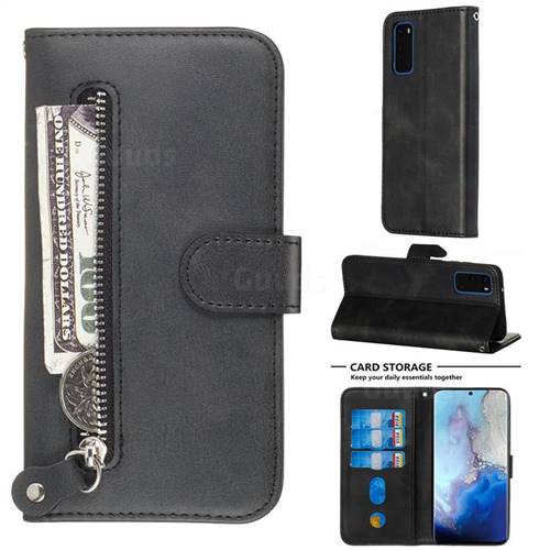 Retro Luxury Zipper Leather Phone Wallet Case for Samsung Galaxy S20 / S11e - Black