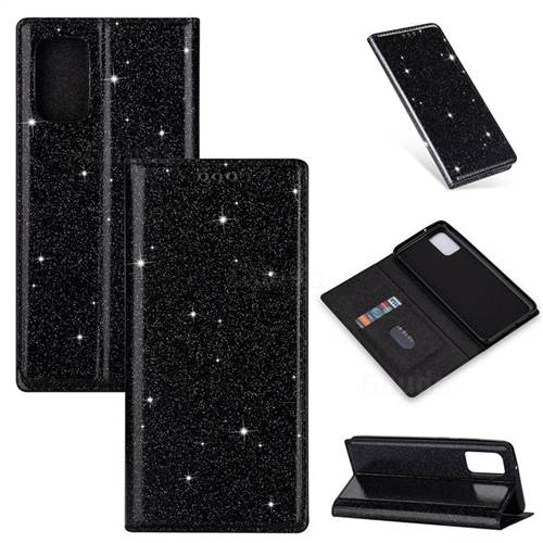 Ultra Slim Glitter Powder Magnetic Automatic Suction Leather Wallet Case for Samsung Galaxy S20 / S11e - Black
