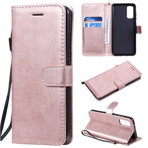 Retro Greek Classic Smooth PU Leather Wallet Phone Case for Samsung Galaxy S20 / S11e - Rose Gold