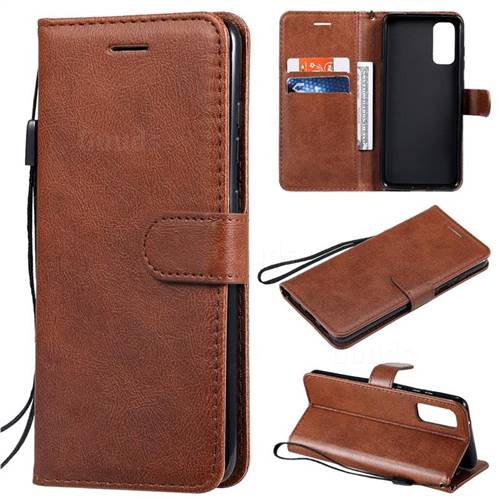 Retro Greek Classic Smooth PU Leather Wallet Phone Case for Samsung Galaxy S20 / S11e - Brown