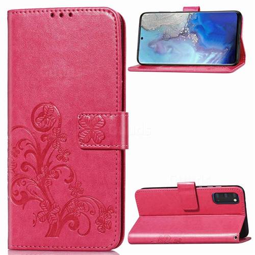 Embossing Imprint Four-Leaf Clover Leather Wallet Case for Samsung Galaxy S20 / S11e - Rose