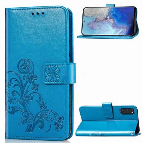 Embossing Imprint Four-Leaf Clover Leather Wallet Case for Samsung Galaxy S20 / S11e - Blue