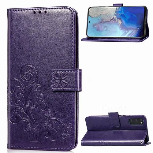 Embossing Imprint Four-Leaf Clover Leather Wallet Case for Samsung Galaxy S20 / S11e - Purple