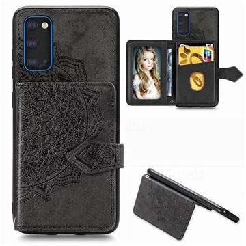 Mandala Flower Cloth Multifunction Stand Card Leather Phone Case for Samsung Galaxy S20 / S11e - Black