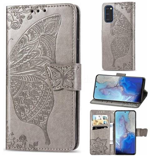 Embossing Mandala Flower Butterfly Leather Wallet Case for Samsung Galaxy S20 / S11e - Gray