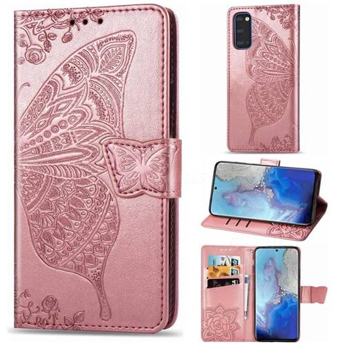 Embossing Mandala Flower Butterfly Leather Wallet Case for Samsung Galaxy S20 / S11e - Rose Gold