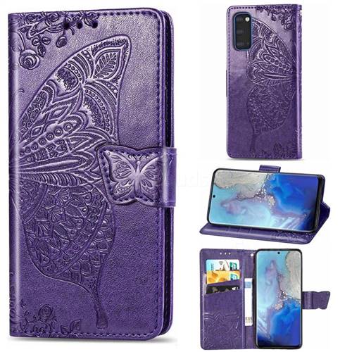 Embossing Mandala Flower Butterfly Leather Wallet Case for Samsung Galaxy S20 / S11e - Dark Purple