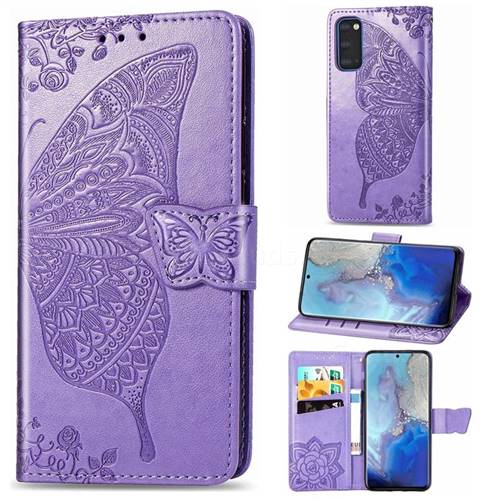 Embossing Mandala Flower Butterfly Leather Wallet Case for Samsung Galaxy S20 / S11e - Light Purple