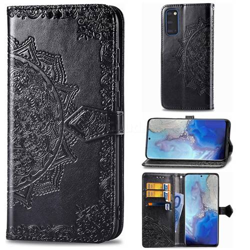 Embossing Imprint Mandala Flower Leather Wallet Case for Samsung Galaxy S20 / S11e - Black