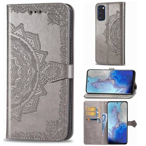 Embossing Imprint Mandala Flower Leather Wallet Case for Samsung Galaxy S20 / S11e - Gray