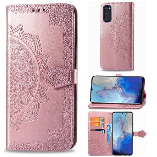 Embossing Imprint Mandala Flower Leather Wallet Case for Samsung Galaxy S20 / S11e - Rose Gold