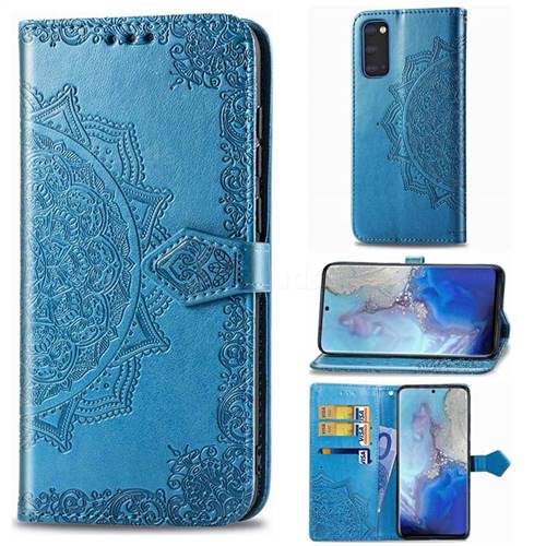 Embossing Imprint Mandala Flower Leather Wallet Case for Samsung Galaxy S20 / S11e - Blue