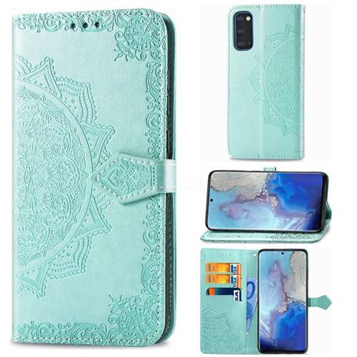 Embossing Imprint Mandala Flower Leather Wallet Case for Samsung Galaxy S20 / S11e - Green