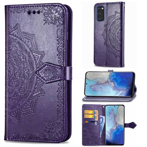 Embossing Imprint Mandala Flower Leather Wallet Case for Samsung Galaxy S20 / S11e - Purple