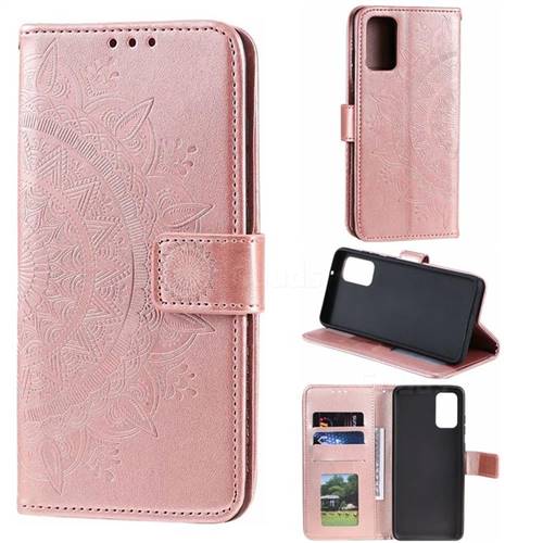 Intricate Embossing Datura Leather Wallet Case for Samsung Galaxy S20 / S11e - Rose Gold