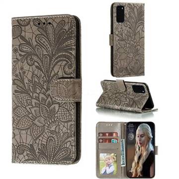 Intricate Embossing Lace Jasmine Flower Leather Wallet Case for Samsung Galaxy S20 / S11e - Gray