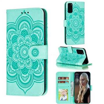 Intricate Embossing Datura Solar Leather Wallet Case for Samsung Galaxy S20 / S11e - Green