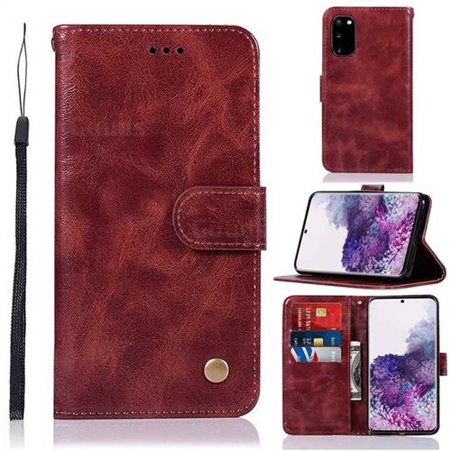 Luxury Retro Leather Wallet Case for Samsung Galaxy S20 / S11e - Wine Red