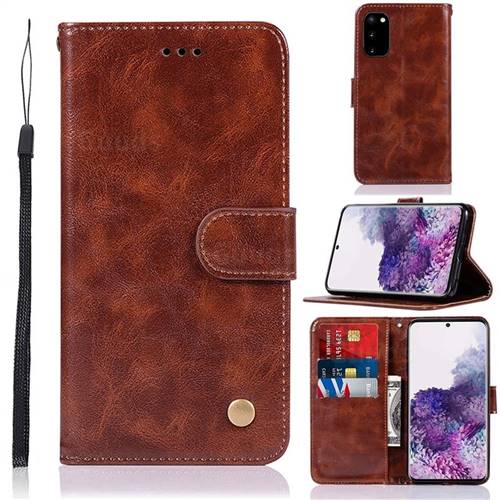 Luxury Retro Leather Wallet Case for Samsung Galaxy S20 / S11e - Brown