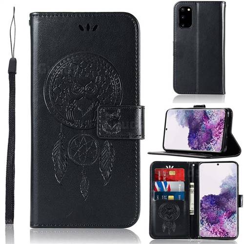 Intricate Embossing Owl Campanula Leather Wallet Case for Samsung Galaxy S20 / S11e - Black
