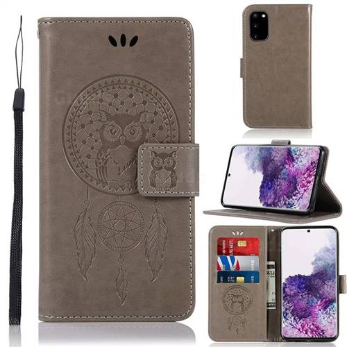Intricate Embossing Owl Campanula Leather Wallet Case for Samsung Galaxy S20 / S11e - Grey