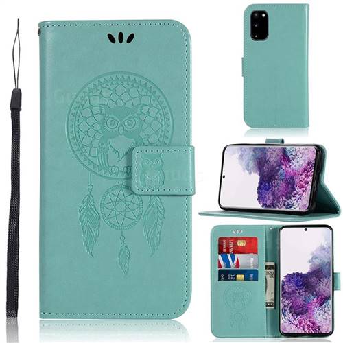 Intricate Embossing Owl Campanula Leather Wallet Case for Samsung Galaxy S20 / S11e - Green