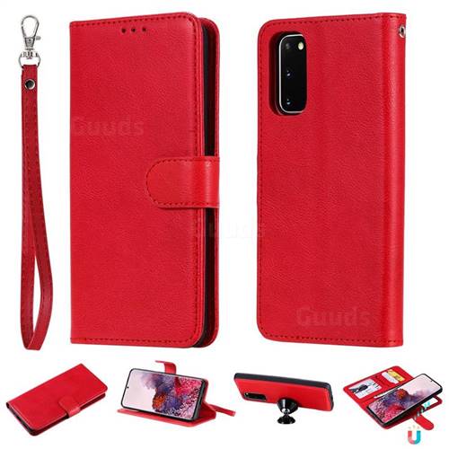 Retro Greek Detachable Magnetic PU Leather Wallet Phone Case for Samsung Galaxy S20 / S11e - Red
