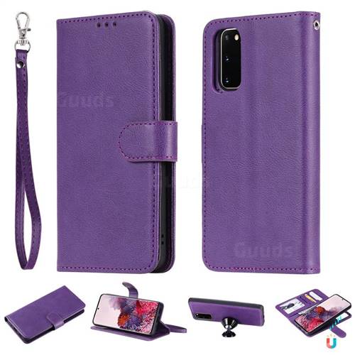 Retro Greek Detachable Magnetic PU Leather Wallet Phone Case for Samsung Galaxy S20 / S11e - Purple