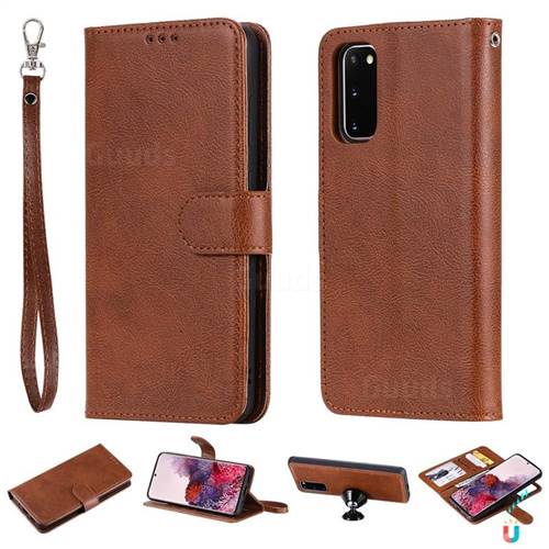 Retro Greek Detachable Magnetic PU Leather Wallet Phone Case for Samsung Galaxy S20 / S11e - Brown