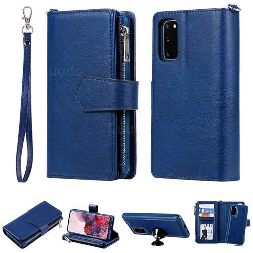 Retro Luxury Multifunction Zipper Leather Phone Wallet for Samsung Galaxy S20 / S11e - Blue