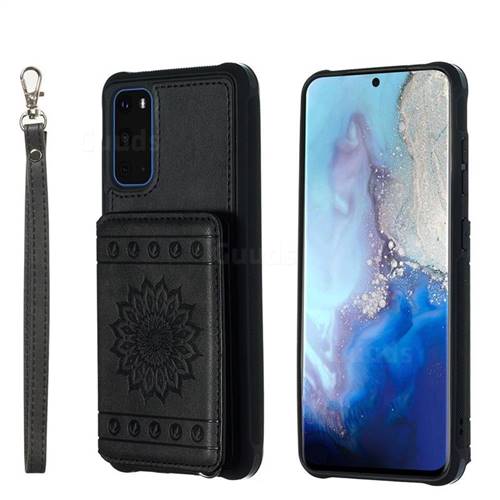 Luxury Embossing Sunflower Multifunction Leather Back Cover for Samsung Galaxy S20 / S11e - Black