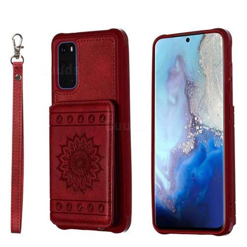Luxury Embossing Sunflower Multifunction Leather Back Cover for Samsung Galaxy S20 / S11e - Red