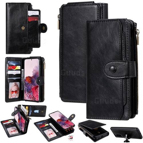 Retro Multifunction Zipper Magnetic Separable Leather Phone Case Cover for Samsung Galaxy S20 / S11e - Black