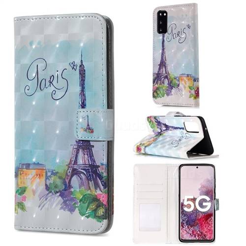 Paris Tower 3D Painted Leather Phone Wallet Case for Samsung Galaxy S20 / S11e