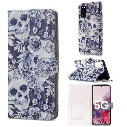 Skull Flower 3D Painted Leather Phone Wallet Case for Samsung Galaxy S20 / S11e