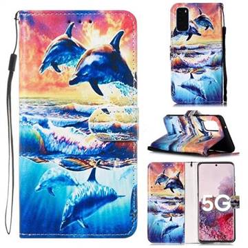 Couple Dolphin Smooth Leather Phone Wallet Case for Samsung Galaxy S20 / S11e