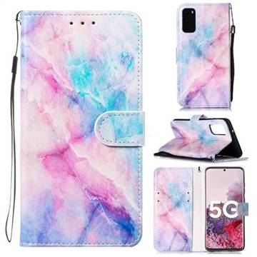 Blue Pink Marble Smooth Leather Phone Wallet Case for Samsung Galaxy S20 / S11e