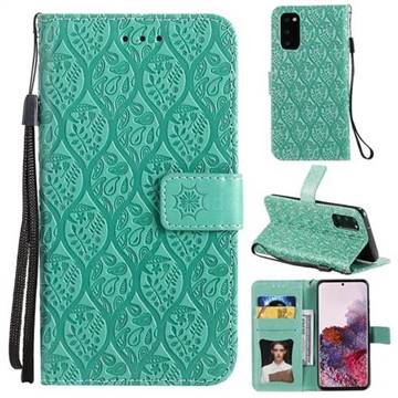 Intricate Embossing Rattan Flower Leather Wallet Case for Samsung Galaxy S20 / S11e - Green
