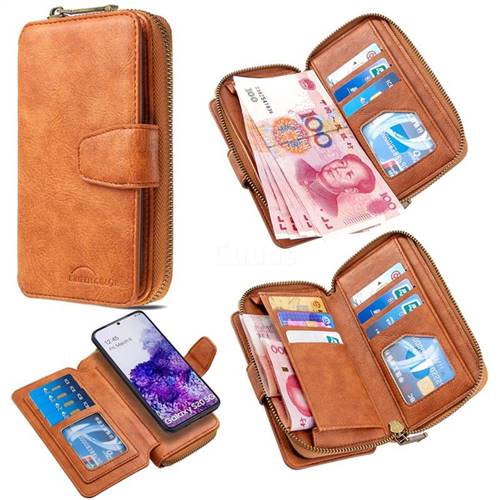 Binfen Color Retro Buckle Zipper Multifunction Leather Phone Wallet for Samsung Galaxy S20 / S11e - Brown