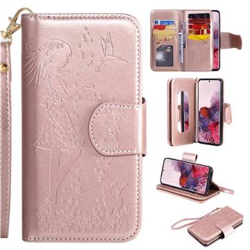 Embossing Cat Girl 9 Card Leather Wallet Case for Samsung Galaxy S20 / S11e - Rose Gold