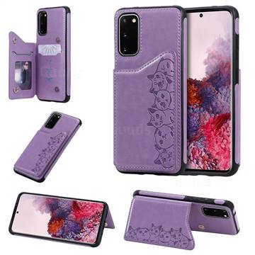 Yikatu Luxury Cute Cats Multifunction Magnetic Card Slots Stand Leather Back Cover for Samsung Galaxy S20 / S11e - Purple