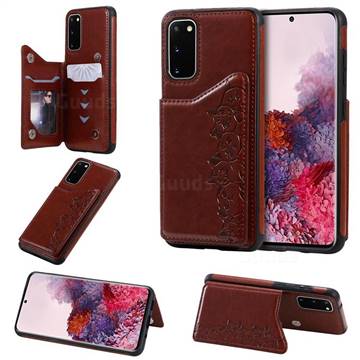 Yikatu Luxury Cute Cats Multifunction Magnetic Card Slots Stand Leather Back Cover for Samsung Galaxy S20 / S11e - Brown