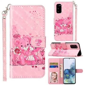 Pink Bear 3D Leather Phone Holster Wallet Case for Samsung Galaxy S20 / S11e