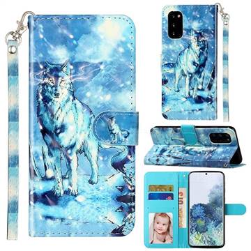 Snow Wolf 3D Leather Phone Holster Wallet Case for Samsung Galaxy S20 / S11e