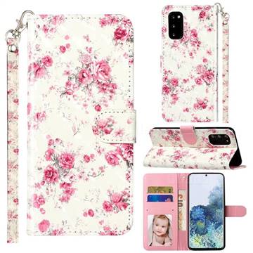 Rambler Rose Flower 3D Leather Phone Holster Wallet Case for Samsung Galaxy S20 / S11e
