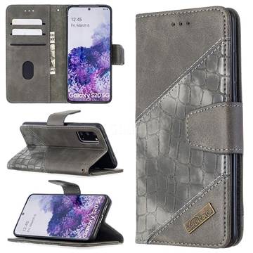 BinfenColor BF04 Color Block Stitching Crocodile Leather Case Cover for Samsung Galaxy S20 / S11e - Gray