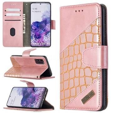 BinfenColor BF04 Color Block Stitching Crocodile Leather Case Cover for Samsung Galaxy S20 / S11e - Rose Gold