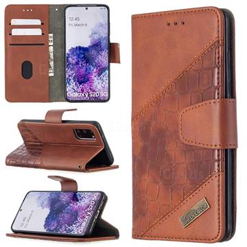 BinfenColor BF04 Color Block Stitching Crocodile Leather Case Cover for Samsung Galaxy S20 / S11e - Brown