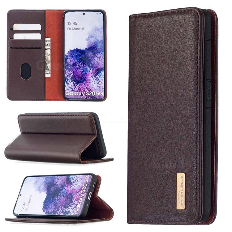 Binfen Color BF06 Luxury Classic Genuine Leather Detachable Magnet Holster Cover for Samsung Galaxy S20 / S11e - Dark Brown