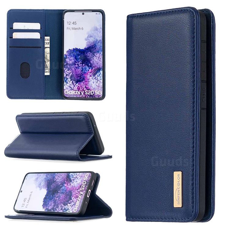 Binfen Color BF06 Luxury Classic Genuine Leather Detachable Magnet Holster Cover for Samsung Galaxy S20 / S11e - Blue